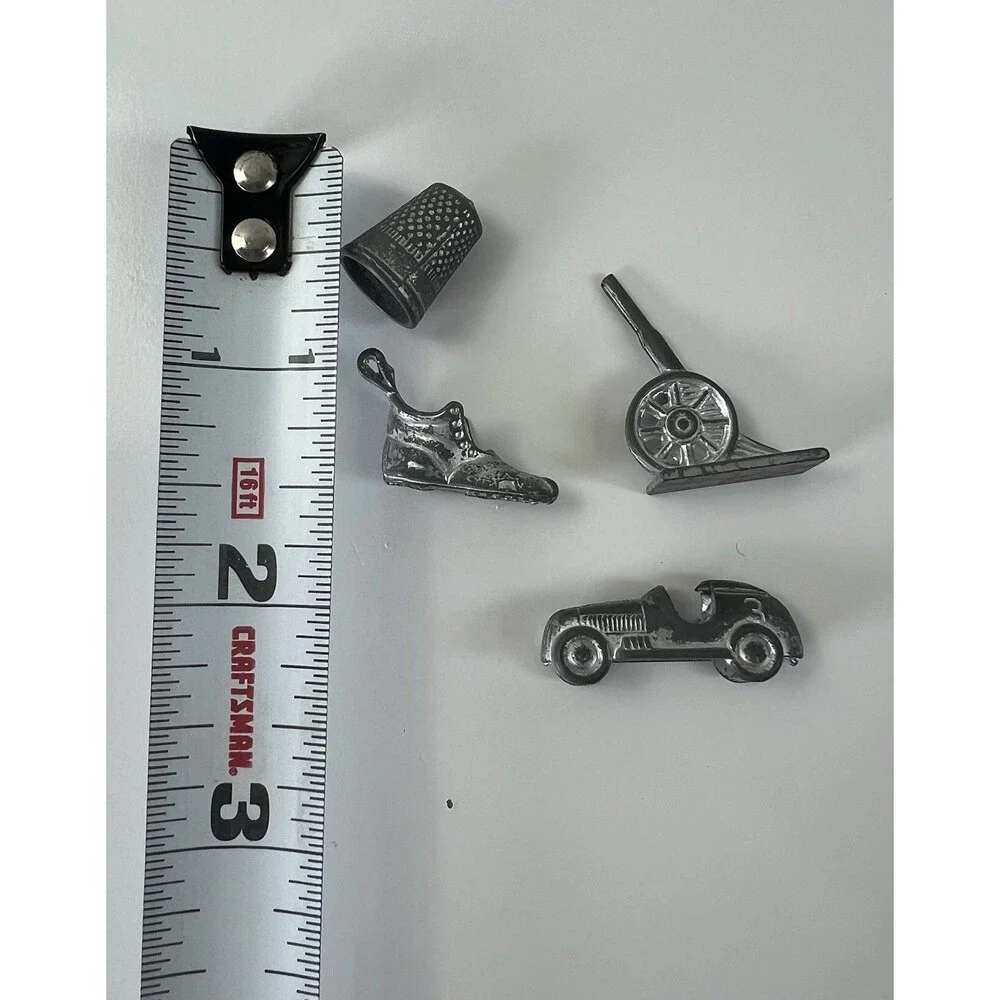 Set Of 4 Vintage Monopoly Pieces Metal Tokens Race Car Cannon Thimble Boot
